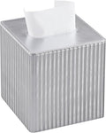 MEIBOOCH PU Leather Tissue Box Cover Square, Rectangle Tissue Box Holder with Magnetic Closure, Decorative Tissue Holder for Bathroom Bedroom Office (Shiny Silver, Square)