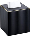 KINGFOM Tissue Box Cover, PU Leather Square Tissue Box Holder for Kleenexs with Magnetic Bottom Cover for Facial Tissues/Napkins, Office & Living Room Decor Box Black