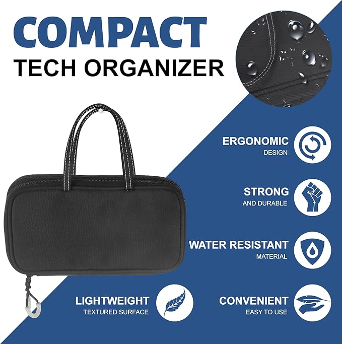 bytaoqipet Electronic Organizer, Travel Cable Organizer Case - Compact 8-Pocket Pouch for Chargers, Cords & Tech Accessories (8.2x5.9x2 Inch)
