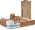 Rainmr Orthopedic Dog Beds for Large Dogs, 7" Memory Foam Dog Beds with Waterproof Liner, Durable Microsuede Cover, Removable and Washable, Nonskid Bottom, 52"x36"x7" XL Khaki