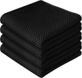 FreeNook 100% Cotton Waffle Weave Kitchen Towels, 4 Pack Dish Cloths for Washing Dishes, Ultra Soft Absorbent Dish Towels, Quick Drying Kitchen Rags, 13 x 28 Inches, Black