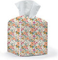 Tissue Box Cover, Tissue Box Holder, Square with Belt Bottom, PU Leather Decorative Organizer for Desk, Countertop Bathroom, Living Room ,Toilet Car, Office, Dresser Bedside, Aesthetic Floral Decor