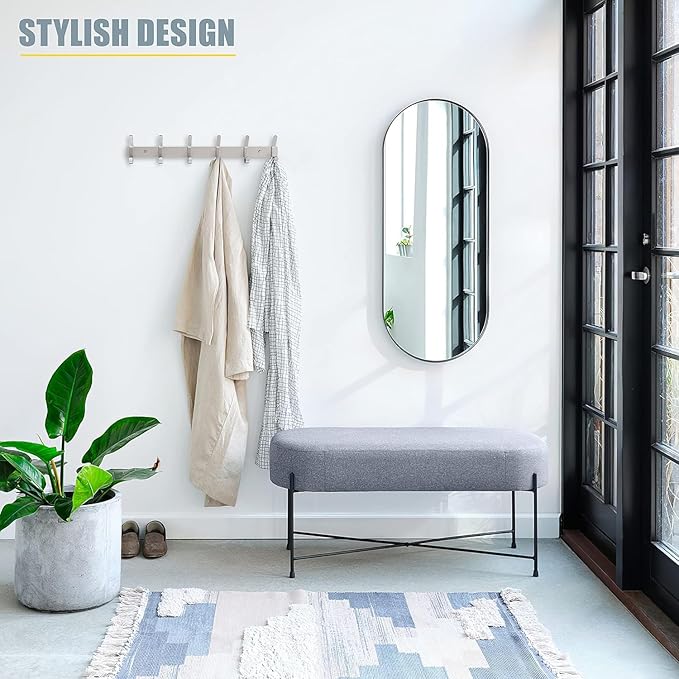 SAYONEYES Coat Rack Wall Mount – Brushed Nickel 17 Inch Stainless Steel Hook Rail with 6 Heavy Duty Double Coat Hooks – Wall Mounted Coat Hanger for Entryway, Bathroom, Bedroom, Towel, Hat Organizer