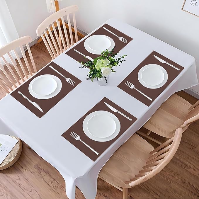 Placemats Set of 6 Linen Type Fabric Cloth Placemats, 19 x 13 Inch Double Layered Thick Wrinkle Free Heat Resistant Table Place, for Dining, Kitchen, Party (Dark Brown, 48 * 33cm)