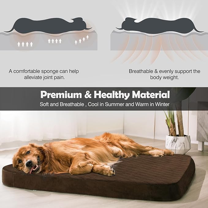 JoicyCo Large Dog Bed, Orthopedic Foam Big Dog Bed Mattress, 40 inch Joint Relief Pet Sleeping Beds, Non Slip Bottom with Removable Washable Cover, Dark Browm