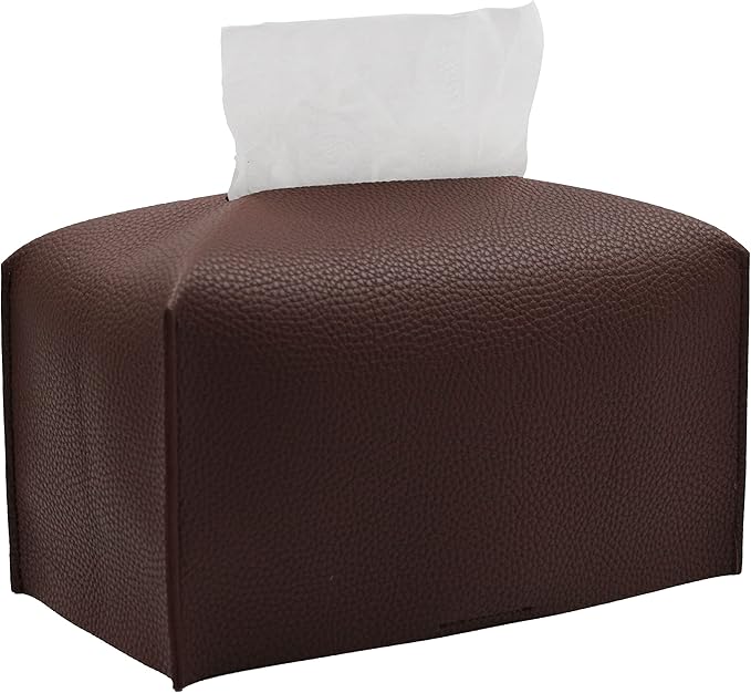 Livelab Tissue Box Cover, Rectangular Modern Decorative PU Leather Tissue Box Case Organizer Holder for Vanity Countertop, Night Stands, Livingroom, Office Desk & Car 9.5X5X5'' | Dark Brown