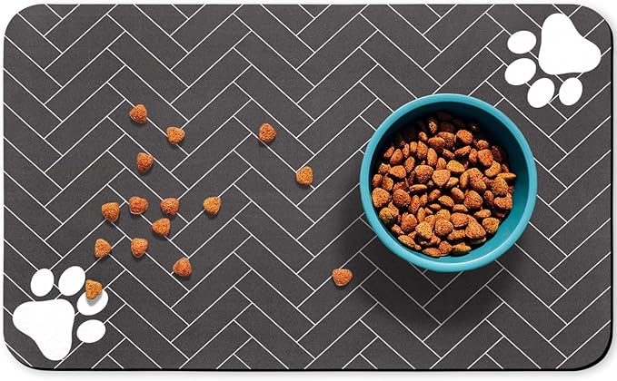 Dog Food Mats,Cat Absorbent Water Bowl Feeding Mats Pet Placemats for Food and Water Gray Wood 17 * 30 inch