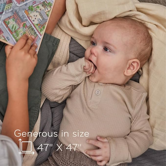 Huxie Swaddle - 100% Organic Cotton - Muslin Swaddle Blankets for Newborn, 47" x 47" (Fog)