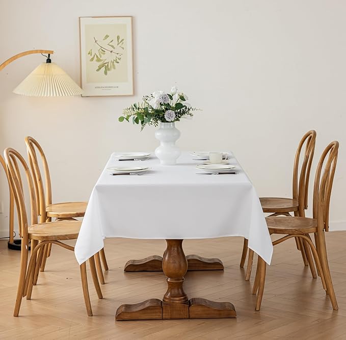 Rectangle Stain and Wrinkle Resistant Washable Polyester Table Cloth, Decorative Fabric Table Cover for Dining Kitchen Tables, Parties and Camping, 54 x 108 Inch,4 Pack,White