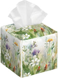 Watercolor Summer Flower Tissue Box Cover,Colorful Wildflower Floral Waterproof Leather Square Tissue Box Cover Case Facial Paper Organizer Dispenser Box Holder for Home Office Bathroom Vanity