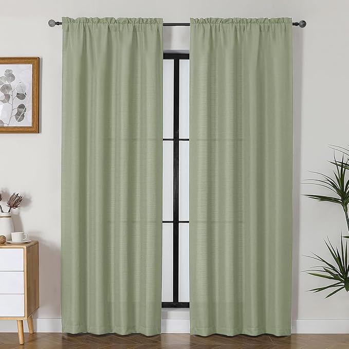 Lecloud Bessie Light Green Curtains 84 Inches Long 2 Panels, Airy Privacy Light Filtering Window Drapes, Faux Linen Textured Curtains for Living Room Dining Room Bedroom, Each 40 W x 84 L