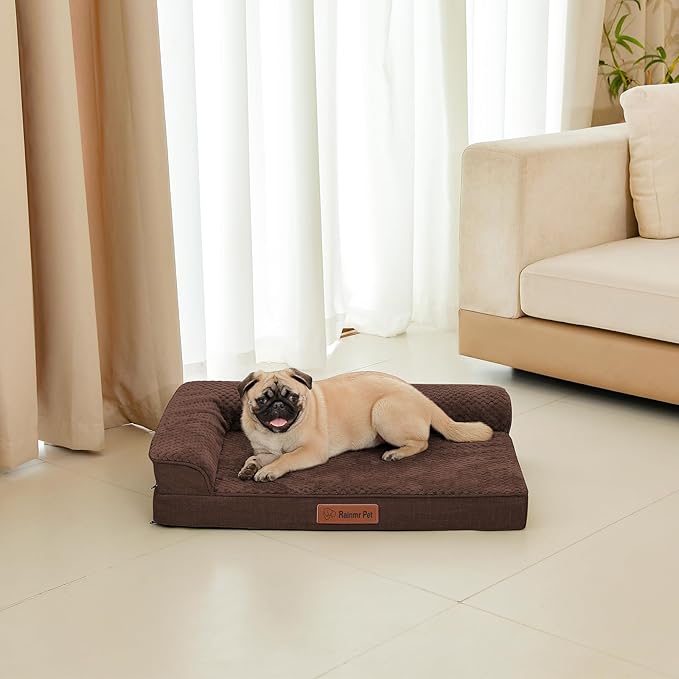 Rainmr Orthopedic Dog Bed Medium Size Dog, Memory Foam Dogs Bed for Medium Dogs, Washable Removable Cover, Nonskid Bottom, Waterproof, for Indoor, Outdoor, Crate ＆ Car Use, 35x23x6 Inches, Brown Grey