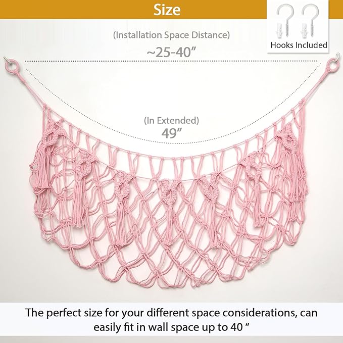 YKBU stuffed Animal Net or Hammock Macrame Toy Display Plush Toy Holder Ceiling Hanging Net for Stuffed Animal Storage -Light Pink,49"W