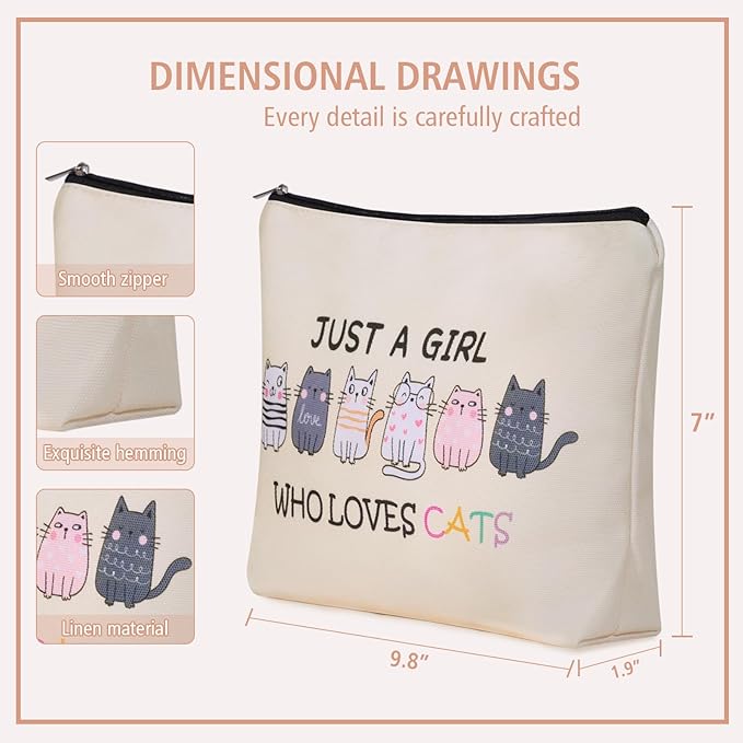 Girlly Cat Makeup Bag For Cat Lover Valentines Day Gifts: Cosmetic Bag & Toiletry Pouch Just A Girl Who Love Cats Themd For Mom, Daughters, Friends,Teen Girl & Women.Ideal Gifts For Travel, Birthdays.