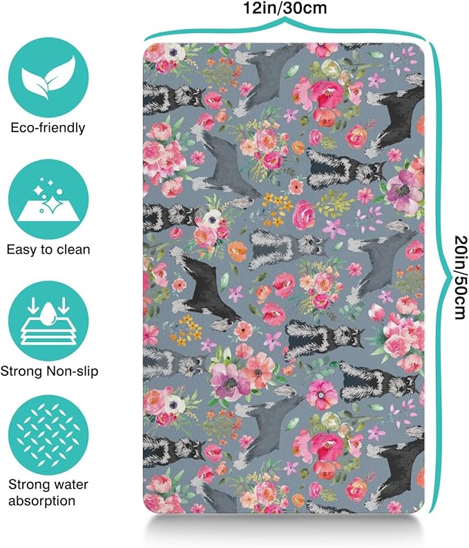 Schnauzer Dog Food & Water Mat, Pet Feeding Mat for Floor Non-Slip Waterproof, Super Absorbent Cat Bowl Mat, Easy to Clean Eco-Friendly Durable Pet Placemat,12" × 20"