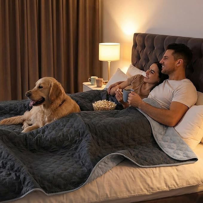 FunFurry Waterproof Dog Blanket, Couch Cover for Dogs Washable, Reversible Dog Bed Cover.(Dark＆Light Grey, 82 X 102 Inch - 1 Pack)