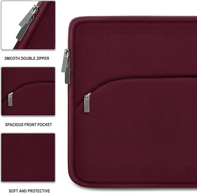 Laptop Sleeve 15.6 inch, Durable Portable Monitor Protective Cover with Front Pocket, Traveling Laptop Case Compatible for HP, Dell, Asus, Lenovo, Wine Red