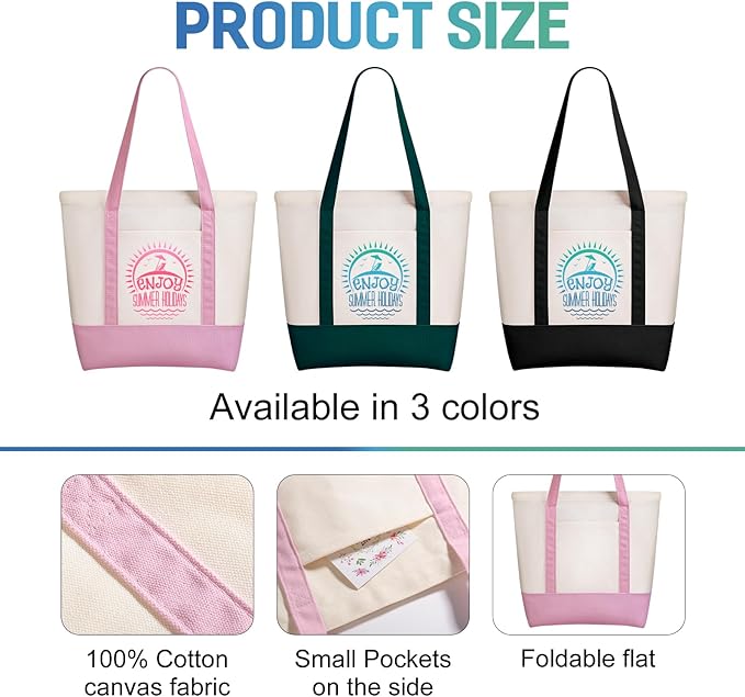 WACAR Custom Tote Bags with an External Pocket, Bulk Personalized Canvas Tote Bags, Reusable Grocery Bag for Beach, Daily Use