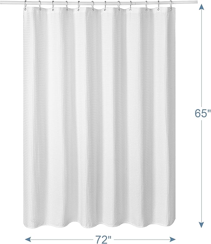 AmazerBath Short Shower Curtain 72x65 Inches, White Shower Curtain Waffle Textured, Heavy Duty 240GSM, Fabric Shower Curtain, Hotel Quality Bathroom Shower Curtains, Thick and Heavy