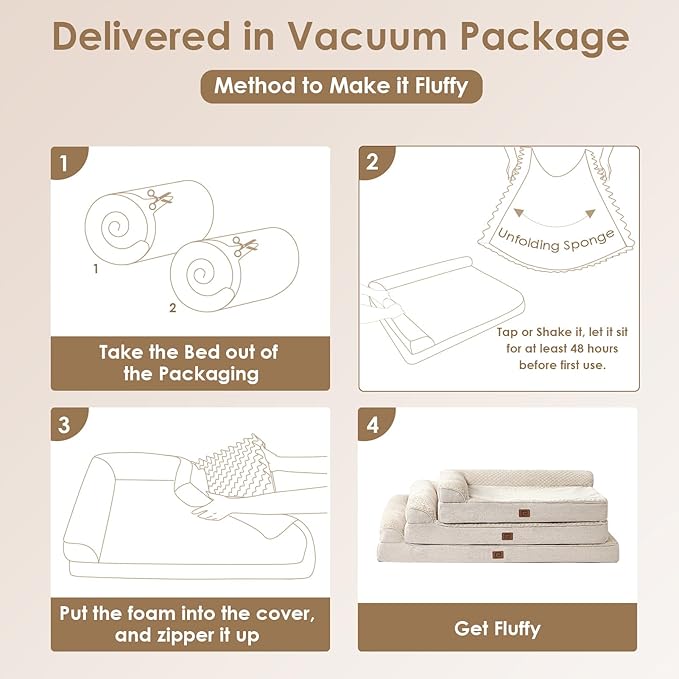 EHEYCIGA XXL Dog Bed Memory Foam, Orthopedic Giant Dog Bed Jumbo with Washable Removable Cover, Waterproof Pet Sofa Couch with Nonskid Bottom, 48x35x7.5, Beige