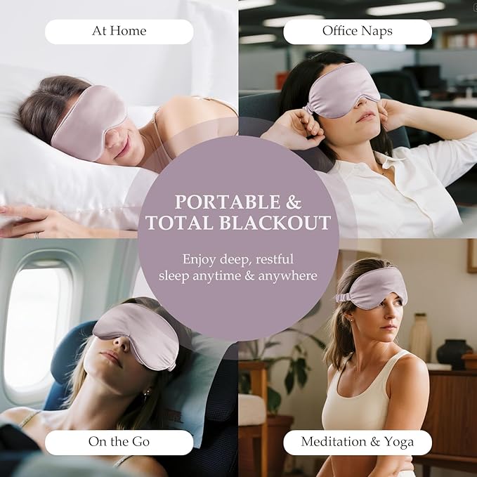 SGMSILK 100% Mulberry Silk Sleep Mask for Unisex, 22 Momme 3D Silk Contoured Eye Mask, Breathable Light Blocking Blindfold with Adjustable Strap, Blackout Eye Cover for Travel, Dusty Purple