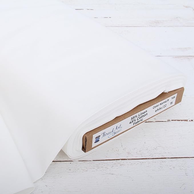 10 Yard Cut of Threadart Linen Fabric - Premium Cotton Linen Fabric for Embroidery, Cross Stitch, Apparel, Canvas, Home Décor- 55" Width - White