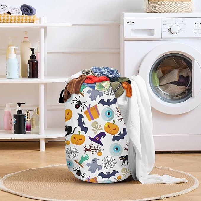 Pumpkin Magic Element Laundry Basket with Sturdy Handles, Halloween Collapsible Oxford Cloth Laundry Hamper Organizer Basket for Bathroom Bedroom 15.7x20 Inch