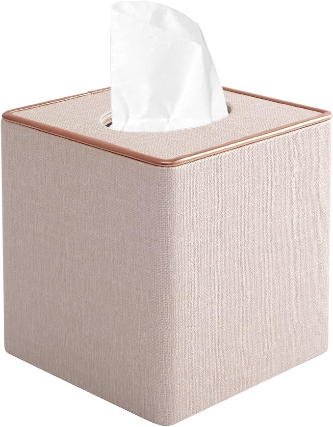 XNONE Tissue Box Cover Square Tissue Box Holder PU Leather Facial Organizer with Magnetic Bottom,Decorative Napkin Caddy for Vanity Dresser Night Stand Table Countertop Home Office Car,Beige