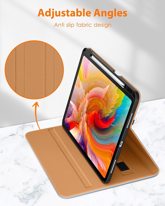 DTTO for iPad Pro 13 inch Case (M5/M4) 2025/2024, Premium Leather Business Folio Stand Cover with Pencil Holder - Auto Wake/Sleep & Multiple Viewing Angles, Built in Hand Strap & Pocket, Ice Blue