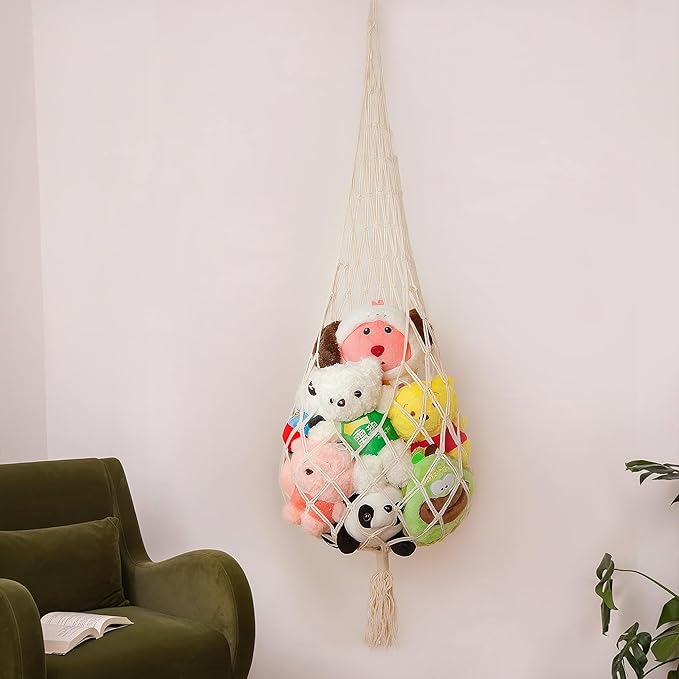 Stuffed Animal Storage Toy Storage Organizer Stuffed Animal Hammock Corner Toy Display Net Plush Toy Holder for Nursery Playroom Kid Bedroom Boho Wall Decor