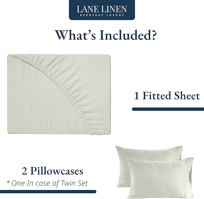 LANE LINEN King Fitted Sheet, 100% Organic Cotton, 3-Piece Set (1 Fitted Sheet,2 Pillowcases), Percale Weave, Ultra Soft, Breathable,Fits Mattress Upto 15" Deep - Mineral (No Flat Sheet)