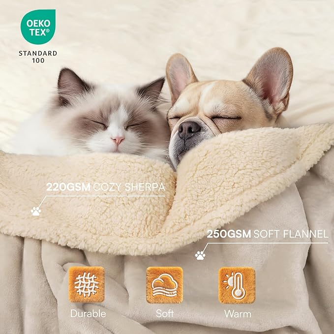 Luciphia Waterproof Pet Blanket, Liquid Pee Proof Dog Blanket for Sofa Bed Couch, Reversible Sherpa Fleece Furniture Protector Cover for Small Medium Large Dogs Cats, Dark White Queen Size（90" x 82"）