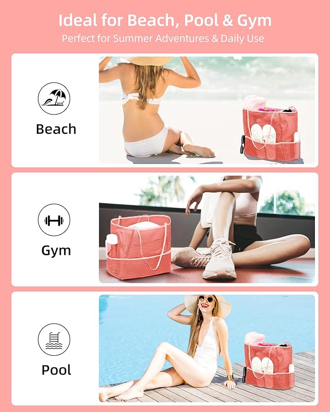 ToKismet Mesh Beach Tote Bag Packable,2026 New 2-in-1 Large Lightweight Foldable Beach Bags with Multiple Pockets for Women