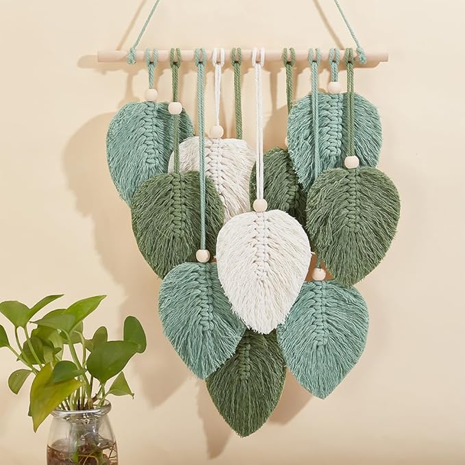 FREEBLOSS DIY Macrame Leaf Wall Hanging Beginners Macrame Kit Leaf Woven Tapestry Feather Wall Hanging DIY Macrame Kit for Adults Birthday Gift