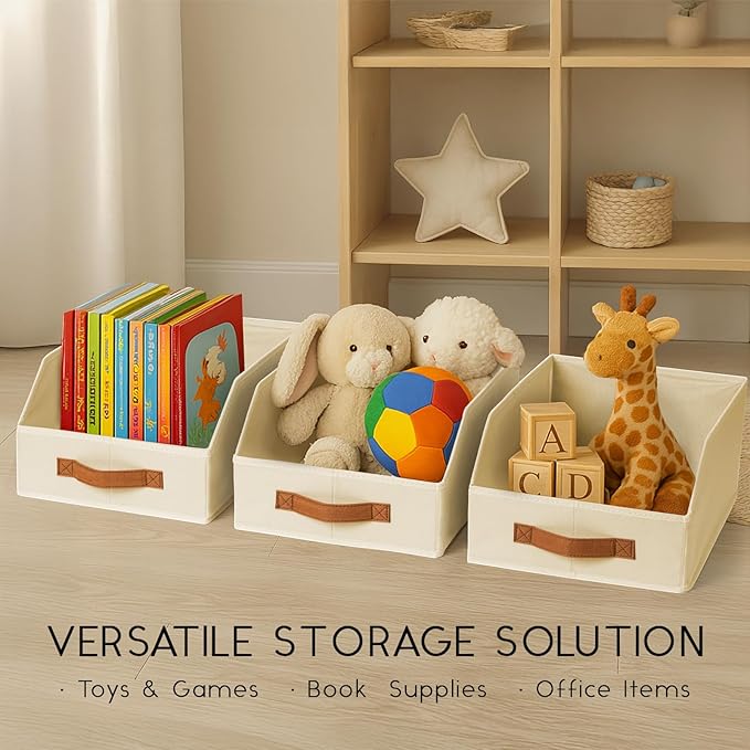 Homsorout Fabric Storage Bins for Organizing - 6 Pack Large Trapezoid Collapsible Storage Bins with Front Handle, Closet Organizers and Storage for Bedroom, Home Shelves, Small Spaces, Beige