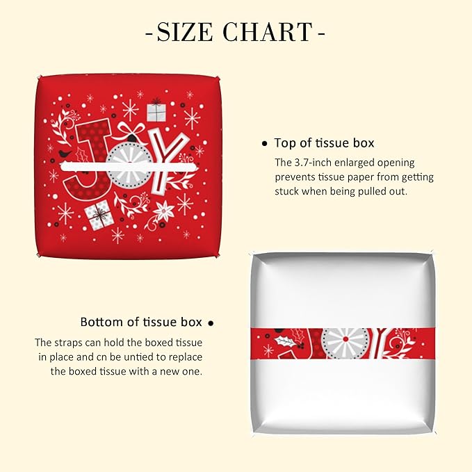 POIUBLE Snowflake Tissue Box Holder Merry Christmas Joy Words Tissue Box Cover Square Leather Tissue Holder Organizer Portable Decorative Facial Paper Case for Home Office Bathroom Vanity Countertop