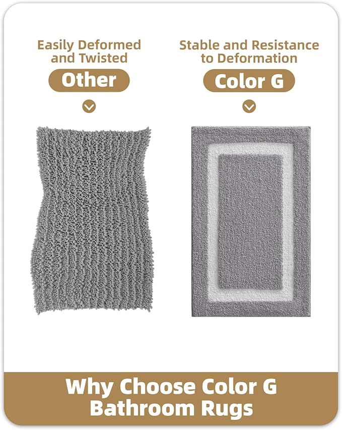 Color&Geometry Bathroom Rugs, Water Absorbent and Quick Dry Microfiber Bath Rugs-20"x32", Non-Slip, Machine Washable, Extra Soft Plush Bath Mats for Bathroom, Laundry Room, Light Grey White