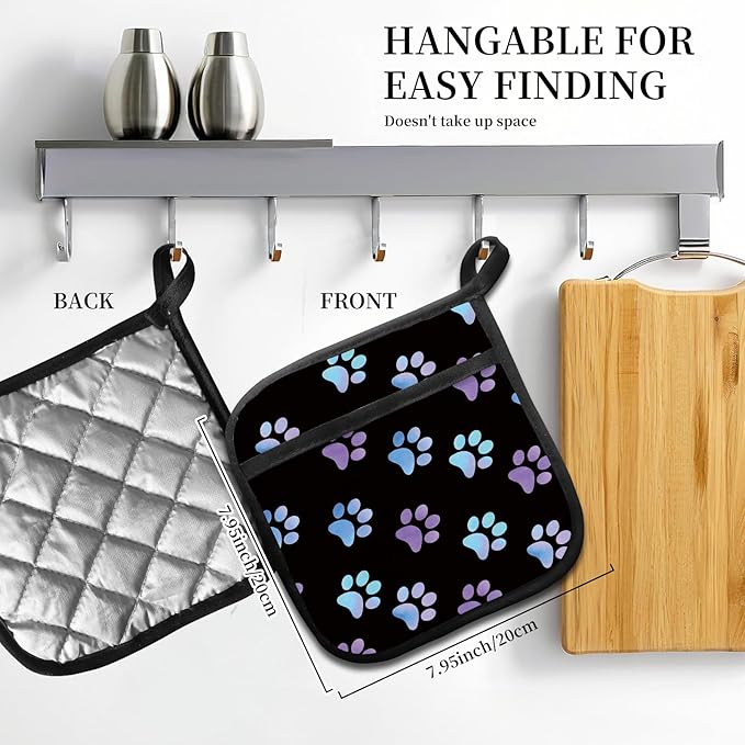 2 Pack Pot Holders for Kitchen Clearance, Cute Hot Pads, Funny Oven Pot Holders, Potholders Sets for Kitchen Heat Resistant Purple Cute Dog Paws
