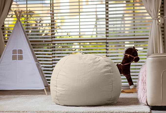 WEKAPO Stuffed Animal Storage Bean Bag Chair Cover for Kids | Stuffable Zipper Beanbag for Organizing Children Plush Toys Large Premium Cotton Canvas (Almond Oil, X-Large)