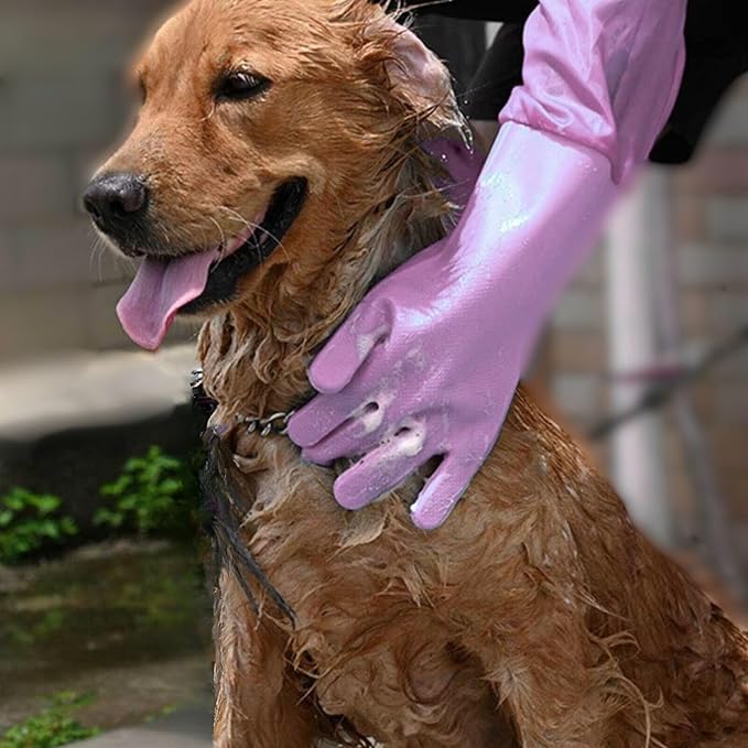 GALYNA Dog Washing Gloves, Pet Grooming Gloves with Soft Brushes, Bathing and Massaging for Dogs and Cats, Silicone Heat Resistant Cleaning Gloves with High-Density Teeth (Purple)