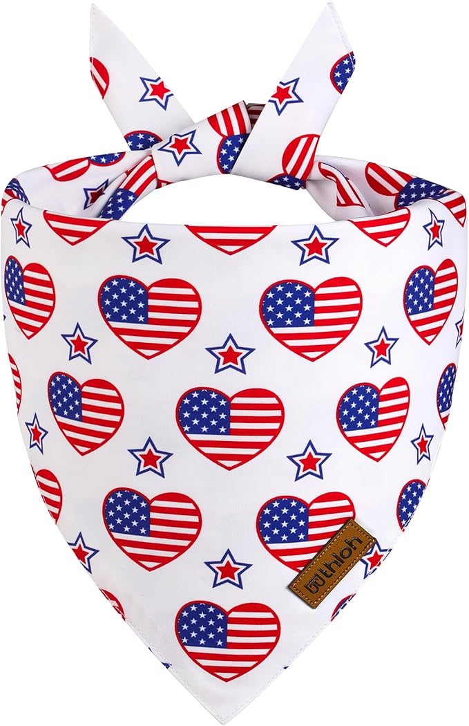 THLOH 4th of July Dog Bandanas - 2 Pack Reversible American Flag Pet Scarf for Boy and Girl | Premium Durable Fabric | Stripe Patriotic Bandana for Small Medium Large and Extra Large Dogs (Small)
