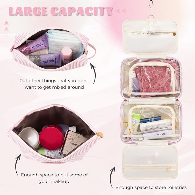 Fystdtote Valentines Day Gifts for Teen Girls Women - Stocking Stuffers Toiletry Bag Initial Makeup Bag | Travel Cosmetic Bag | 8 9 10 11 12 13 14 15 16 Years Old Girl Gifts Trendy Stuff - Pink A