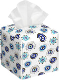 POIUBLE Evil Eye Tissue Box Cover Leather Tissue Box Holder Square Facial Paper Organizer Dispenser for Bathroom Kitchen Bedroom Vanity Countertop Night Stands