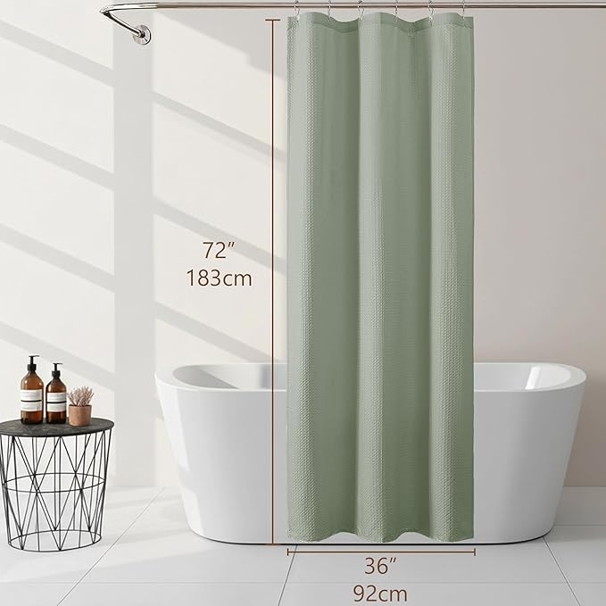 Ebesto Sage Green Stall Shower Curtain 36 x 72 Inch, Textured Soft Fabric Waffle Narrow Size Modern Shower Small Curtain for Bathroom Hotel, Machine Washable, Water Resistant, 36Wx72L Inches