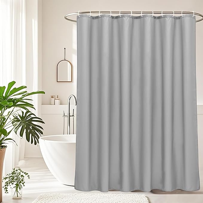AooHome Light Grey Stall Size Bathroom Curtain for Hotel, Fabric Shower Liner with Hooks for Hotel, Water Repellent, 54 Width x 72 Height Inch