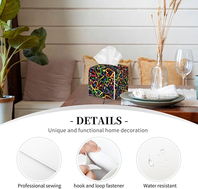 PVC Tissue Box Cover Holder,Heart Pattern Square Decorative Organizer,5.2"X5.2"X5.2" Tissue Case for Bathroom, Tabletop, Car, Office