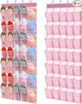 Windyun 2 Pcs 70 Large over The Door Shoe Organizer Hanging Shoe Rack for Closet Holder Pink Mesh Pockets Back to School Behind Door Hanger Storage Nonslip for Home Room School Dorm, Each 35 Pockets