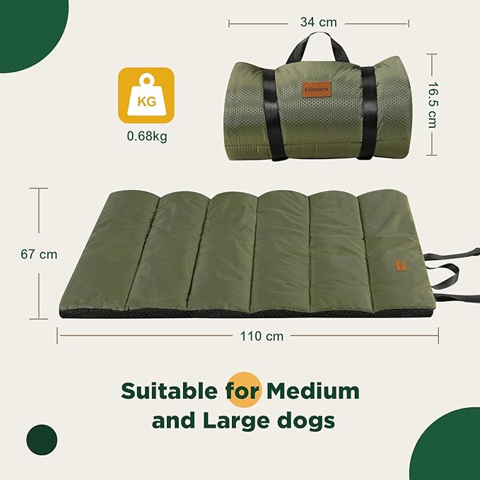Gimars Upgraded Outdoor Dog Bed with Waterproof Film, Easy to Roll Up with Buckle, Large Travel Pet Bed for Medium & Large Dog, Portable, Foldable, Washable for Camping,Traveling