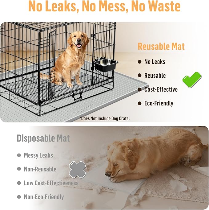 Bartuke Silicone Dog Crate Mat, 40" x 22" Crate Liner for Dog Cages, Kennel Mat with Raised Edge, Washable, Waterproof, Leakproof, Protect Floors