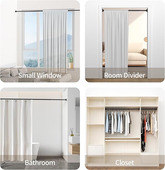 Mcrbeay Shower Curtain Rod, 1" Diameter Heavy Duty Tension Shower Rod, Non Slip Adjustable 28-102 inch No Drilling Shower Curtain Rods Spring Tension For Bathroom, Shower Stall, No Rust, Black